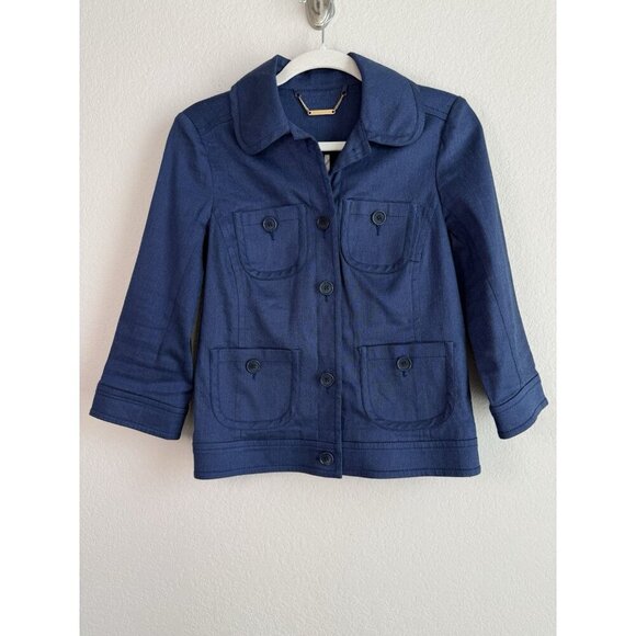 Trina Turk Blazer Jacket Linen Cotton Blend Blue 3/4 Sleeve Women Size 6 Classic - Picture 11 of 11